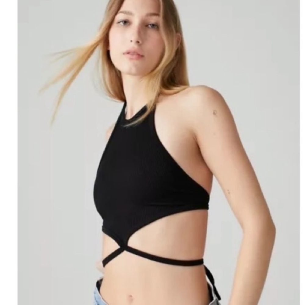 SOLD Urban Outfitters Out From Under XS/S Black Strappy Crop Top Cut outs - Picture 2 of 8